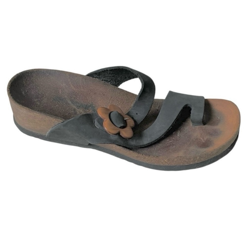 BIONATURA by BOS & CO. Cork Wedge Sandal Shoes Wooden Flower Buckle 37